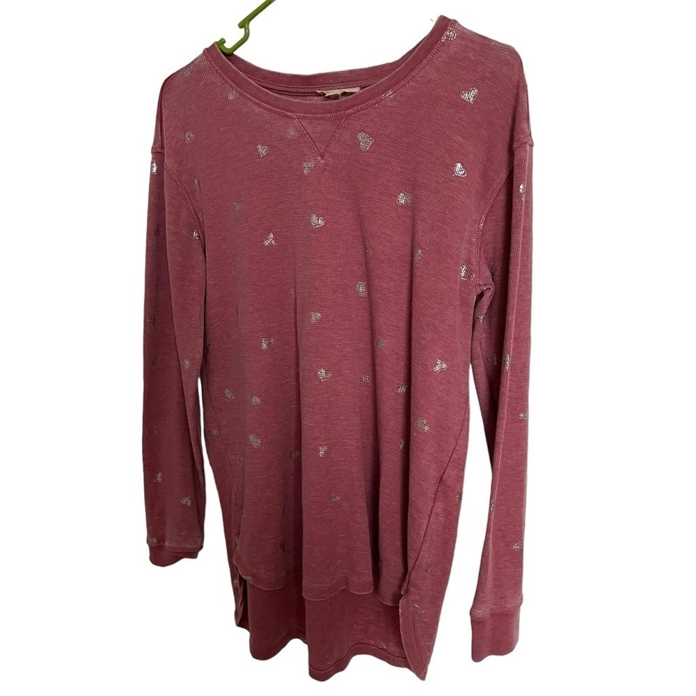 Jane and Delaney Womens Heart Sweatshirt High Low Hem Pullover Blush Pink Medium